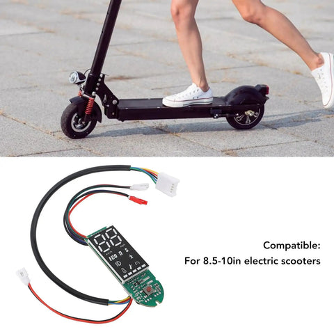 Electric Scooter Dashboard PCB With Bluetooth Premium Replacement Part for 8.5 to 10 Inch Scooters shown with scooter.
