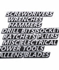 12 Pack Magnetic Toolbox Labels With 3D Printed Raised Lettering For Fast At A Glance Organization Reusable Tags For Steel Toolboxes Carts Drawers And Cabinets In White showing various tool names