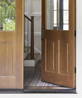 4 Pack Black Barn Door Handles For Sliding And Pocket Doors With Seven And A Half Inch Hole Center Comfortable Grip Aluminum Rustproof Pulls For Bifold Closet Doors And Modern Hardware Replacement installed on wooden door