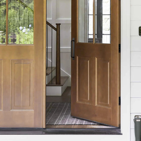 4 Pack Black Barn Door Handles For Sliding And Pocket Doors With Seven And A Half Inch Hole Center Comfortable Grip Aluminum Rustproof Pulls For Bifold Closet Doors And Modern Hardware Replacement installed on wooden door