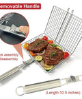Stainless Steel Grill Basket With Detachable Handle For Outdoor Grilling Perfect For Fish Meats And Veggies Flip Easy And Even Heating A Slick Gift For Dad Camping And BBQ Lovers All In One Grilling Solution showing grilling with food