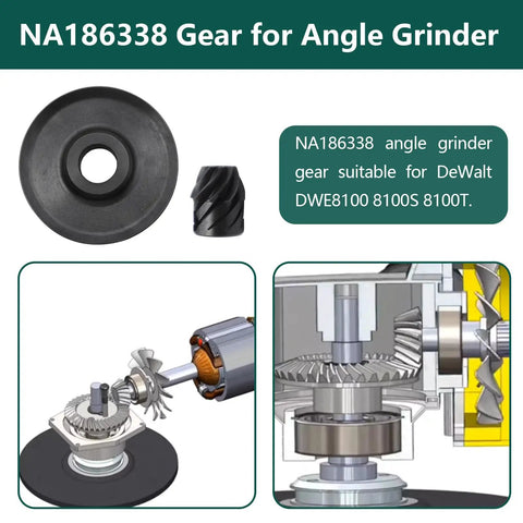 Spiral Bevel Gear Kit For Angle Grinder Replacement Part NA186338 Includes Ring Gear And Pinion, DWE8100 Compatible