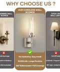 Wireless Wall Sconces with Remote Control, 10000mAh Battery Operated Wall Sconce Set of 2, Brushed Nickel wall sconce comparison