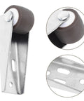 Four Piece Heavy Duty Sliding Door Rollers With Premium Rubber Caster Wheels For Wardrobe And Barn Cabinet Tracks close-up of caster wheel and glider