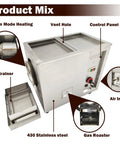 Heavy Duty Commercial Gas Coffee Roaster Featuring A Rock Solid Stainless Steel Drum And Full Automatic Controls For Beans Nuts Peanuts Seeds With No Sweat Operation And Straight Fire Results including vent hole and control panel.