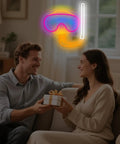 Couple with gift under Neon Sign Diver Mask Style Scuba Diving LED Neon Light For Wall Decor And Beach House Dope Vibe Perfect