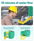 Close-up of Portable Eight Gallon Eyewash Station with gravity-fed water flow demonstration for emergency rinsing in worksite.