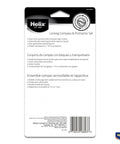 Back packaging of Slick Twist Lock Compass And Protractor Set For Precise Geometry Drafting featuring lock and retractable tip.