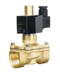 Brass Electric Solenoid Valve 12V DC Normally Open 1 Inch NPT Thread With Viton Seals, heavy-duty brass body close-up view