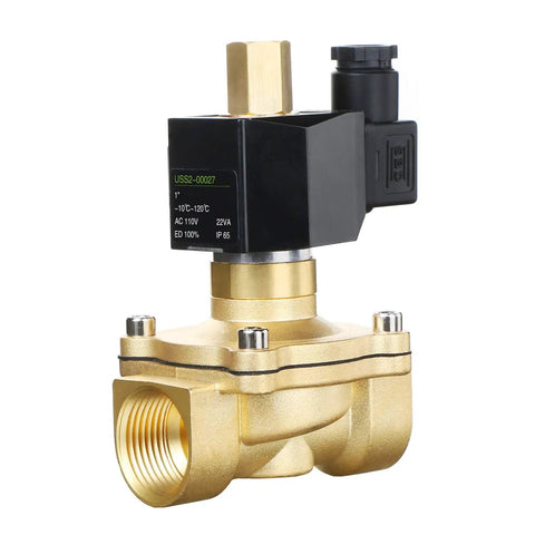 Brass Electric Solenoid Valve 12V DC Normally Open 1 Inch NPT Thread With Viton Seals, heavy-duty brass body close-up view