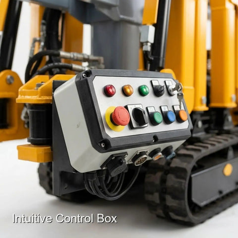 Concrete Placing Conveyor With Adjustable Boom For Foundations, Warehouse Floors, And Slabs, A Mobile Hydraulic Pouring Machine Built For Precise, High Reach Placement Across Multi Site Construction Projects. control box close-up