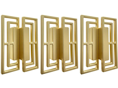Gold Brushed Copper Finish Cabinet Handles Set Of Six 100mm Long 32mm Wide 20mm Thick Double Hole 32mm Center To Center Zinc Alloy Pulls