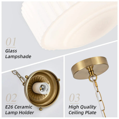 Close-up of Lumraxsun Vintage Pendant Light Over Kitchen Glass Kitchen Pendant Light featuring glass lampshade and ceramic holder.