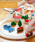 Child playing with Pickup Truck Figurine Vintage Alloy Car Model Toy Sky Blue Retro Ornament For Christmas Table Centerpiece
