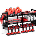 Power Tool Organizer Wall Mount With Pegboard Seven Drill Holders Heavy Duty Metal Garage Storage Rack For Cordless Tools