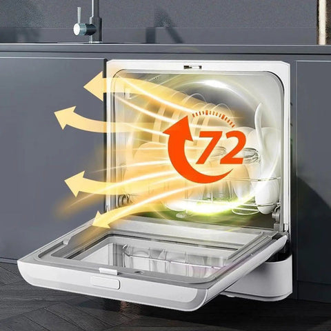 Portable Countertop Dishwasher With Automatic Water Supply And Triple Filter For A Slick Clean No Sweat Setup Handles Six People has 72° cycle displayed.