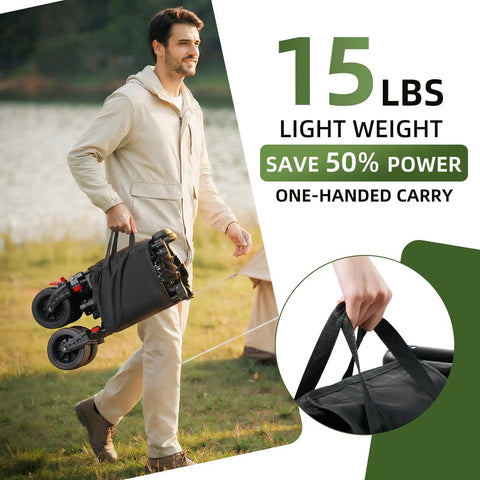 Man carrying a folded 38 Inch Long Collapsible Wagon With 440Lb Capacity And 220L Interior Space at beach.