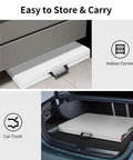 Folded Six Foot Folding Camping Table With 350 Lb Capacity Portable Outdoor Picnic Desk stored easily under cabinet and in car trunk.