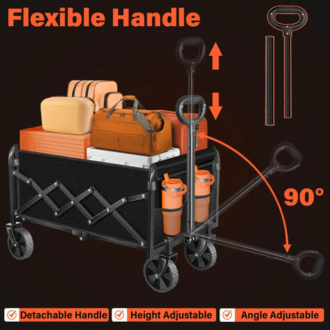 Heavy Duty Folding Wagon Cart With Wheels For All Terrain Use Portable Collapsible Grocery Shopping Utility Wagon With 360 Lbs Capacity