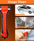 Front view of orange-and-black 2-in-1 car window breaker hammer with seat belt cutter emergency escape tool.