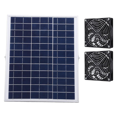 15W Solar Panel Fan Kit With Dual Fans For Exhaust And Intake Cooling Ventilation IP65 Weatherproof With Bracket And Protective Net For Chicken Coops Greenhouses Sheds And Pet Houses Outdoors