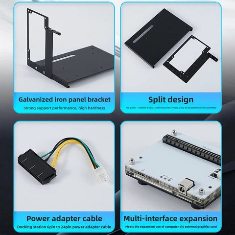 Galvanized iron panel bracket and power adapter cable for Level Up Your Laptop Game With This Badass Egpu Docking Station Compatible With Thunderbolt 3 And 4 Expand Your Rig With Rtx Or Rx Graphics Cards For Seamless Plug And Play Gaming Bliss.