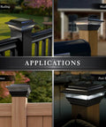 Black Solar Post Cap For 4x4 And 3.5x3.5 Posts With Auto On At Dusk Keeps Your Deck Lit All Night High Performance LED applications