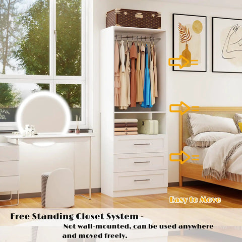 Hella Spacious Modular Closet System With Twelve Deep Drawers And Eight Heavy Duty Hanging Rods Expands From Two To Eight Feet Freestanding White Wood Wardrobe No Sweat Setup For Real Home Organization