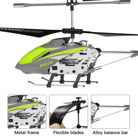 Mini RC Helicopter With Gyro And Altitude Hold, One Key Take Off And Landing, 2.4GHz Remote Control Drone For Beginners And Kids, Smooth Indoor Hover, Durable Green Color showing metal frame and components.