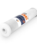 5 Micron 20x4.5 Water Filter Cartridges 8-Pack For Your Whole House Filtration, CTO carbon block, angled view of single cartridge