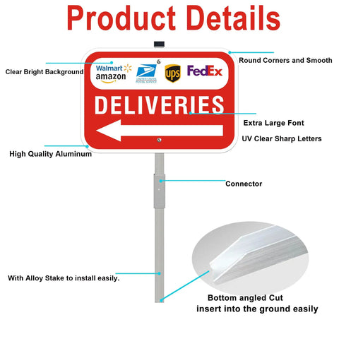 Stress Free Rust Proof Aluminum Delivery Sign With Bold Left Arrow Sturdy 28 Inch Ground Stake Helps Drivers Find Your Drop Spot Fast graphic details.