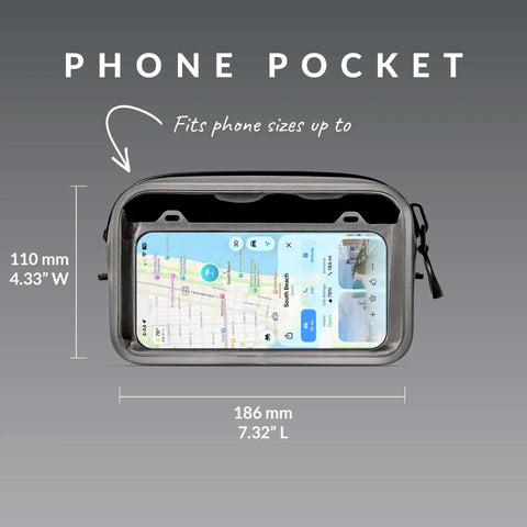 100 Percent Waterproof Fanny Pack For Beach And Travel, Fully Submersible IP67 Dry Bag For Phone with dimensions shown