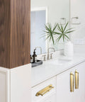 Champagne Bronze Cabinet Pulls 5.04 Inch Center To Center With Back Plate Zinc Alloy 2 Pack installed on white bathroom cabinets.