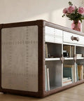 Sharp Aviator Bookcase Featuring Hand Beaten Aluminum Build And Single Storage Drawer Heavy Duty Industrial Home Office Shelves 60 Inches Tall in modern living space.