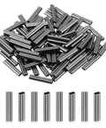 Pro Grade 100 Pcs Crimp Sleeves Double Barrel Aluminum Cable Ferrule Wire Rope Sleeves For Fishing Line Rigging Tackle Inner Diameter 0.8mm Fits 0.6mm Wire Burr Free Interior For Smooth Crimp And Strong Secure Connections, double-barrel sleeves shown in pile and row