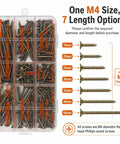 Flat Head Wood Screw Kit M4 250 PC Set Must Have With 7 Lengths 16mm 20mm 25mm 30mm 35mm 40mm 50mm Yellow Zinc Plated