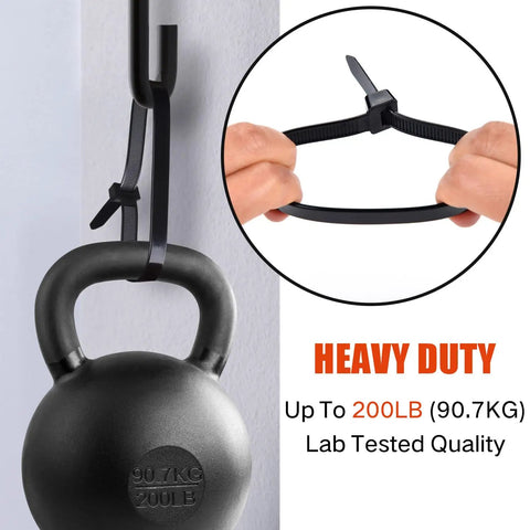 Heavy Duty Zip Ties 200 Lb 36 Inch Extra Long Cable Ties lifting 200 lb kettlebell, demonstrating strength and durability.