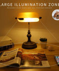 Jade Green Glass Vintage Banker Desk Lamp With Antique Brass Finish, Touch Control Three Way Dimmable Table Lamp
