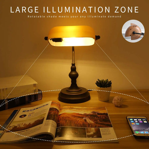 Jade Green Glass Vintage Banker Desk Lamp With Antique Brass Finish, Touch Control Three Way Dimmable Table Lamp
