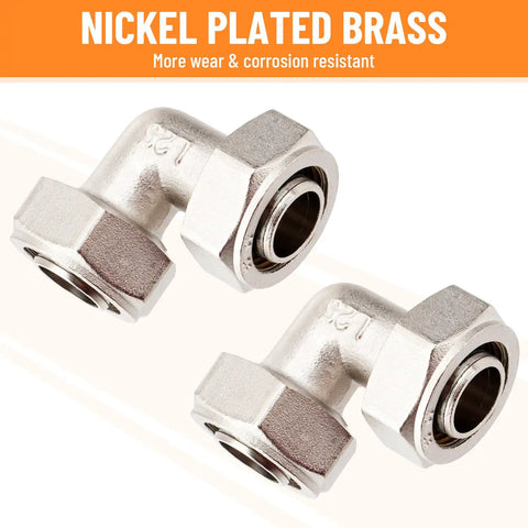 Three Quarters Inch Air Piping Fitting Elbow Kit For 200 PSI Pro Grade Nickel Plated Brass With Double O Ring Heavy Duty Air Line Fittings