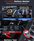 BA101 12V Car Battery Tester Digital Automotive Alternator Meter display with cranking and charging test results on vehicle