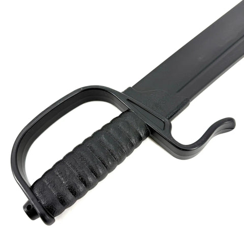 Close-up of the handle and guard of 18 Inch Polypropylene Wing Chun Sword Set Of 2 In Black Durable Practice Swords For Martial Arts Training