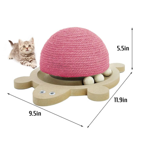 Rock Solid Natural Sisal Cat Scratching Ball With Smooth Spinning Wheel And Durable Wood Base Turtle Shaped Interactive Exercise Toy For Indoor Kittens And Small Pets Claw Guardian