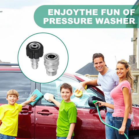 Jewheg stainless steel pressure washer quick-connect adapters (2), M22 swivel; 14mm to 3/8 in; 3/4 in hose fittings