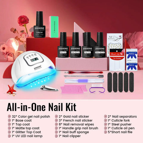 Dope Gel Nail Polish Kit With UV Light Four Functional Adhesive Bottles Plus Base Coat No Wipe Top Coat Matte Top Coat Glitter Top Coat