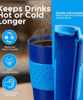 Next Level Insulated 16 Oz Travel Mugs Set Of 2 With Spill Resistant Lids showing double wall insulation for temperature retention.