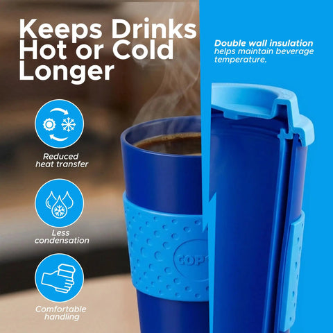 Next Level Insulated 16 Oz Travel Mugs Set Of 2 With Spill Resistant Lids showing double wall insulation for temperature retention.