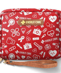 Red compact bag for Family Friendly First Aid Kit With 200 Essentials For Kids, Travel Ready In A Compact Storage Bag, Great For Home, Car, Camping, And Adventures, Includes Waterproof Bandages, Moleskin Pads, And Tick Removers.