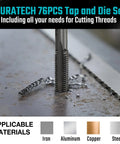 76 Piece Tap And Die Set For Metric And Standard Threads Rethreading Kit for Cutting External and Internal Threads on metal