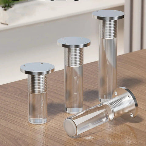 Adjustable Acrylic Furniture Legs 4 Piece Set With Screws, Beefy Heavy Duty Replacement Feet displayed on a wooden surface.